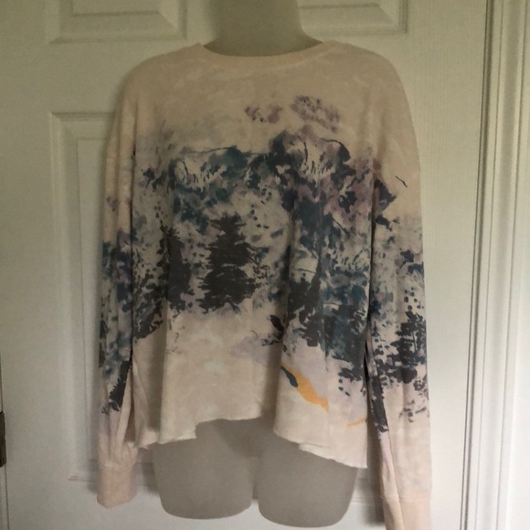 Anthropologie watercolor mountains henley thermal top Size L - Picture 2 of 8